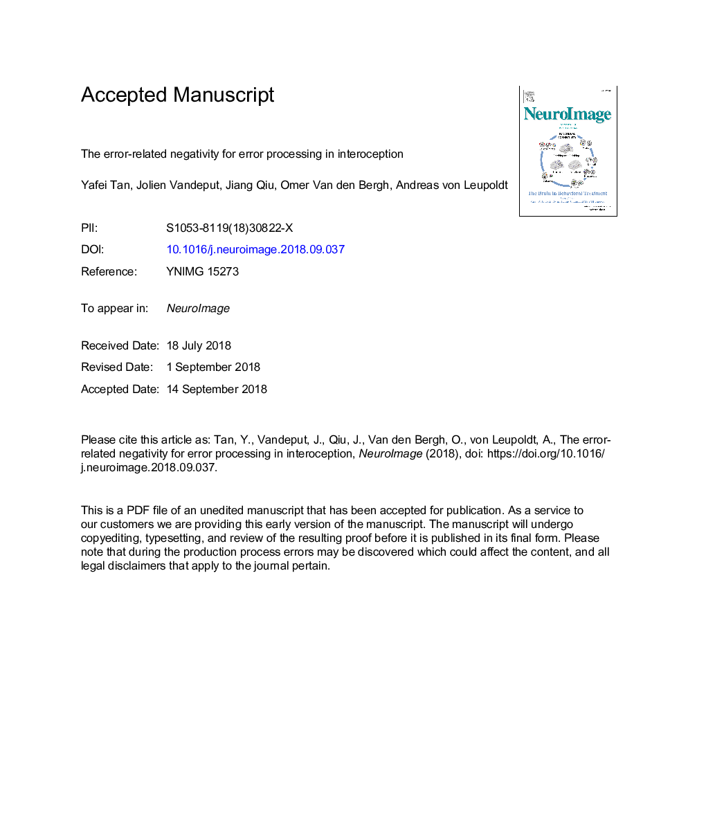 The error-related negativity for error processing in interoception