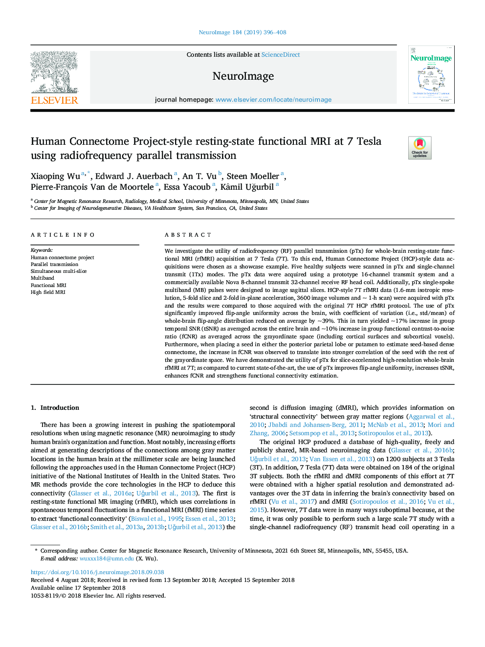 Human Connectome Project-style resting-state functional MRI at 7 Tesla using radiofrequency parallel transmission