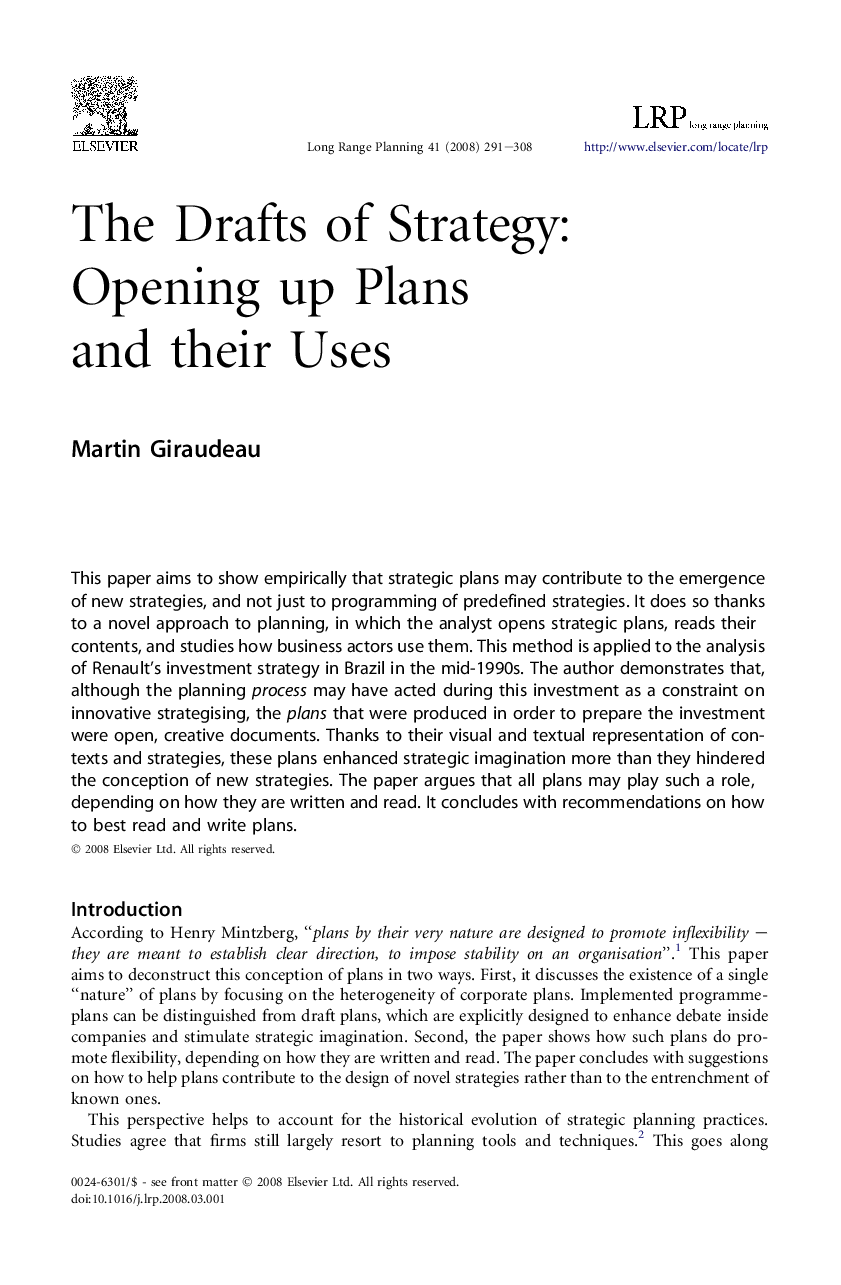 The Drafts of Strategy: Opening up Plans and their Uses