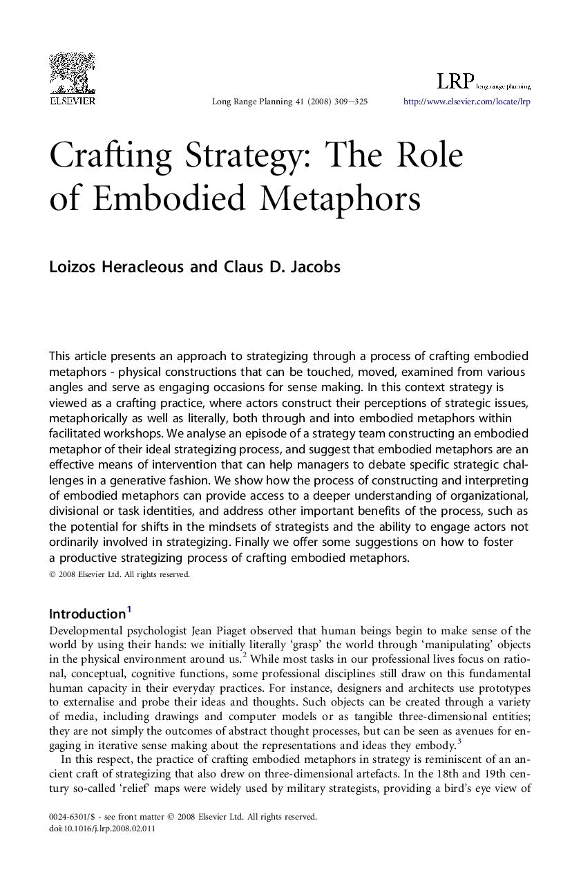 Crafting Strategy: The Role of Embodied Metaphors