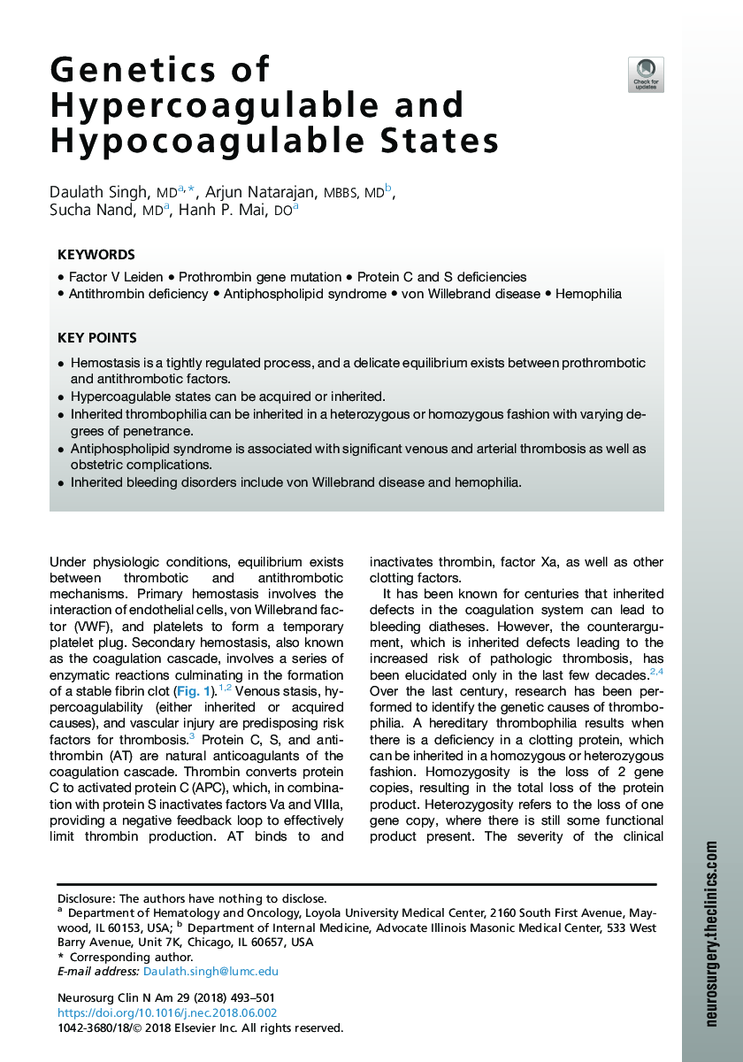 Genetics of Hypercoagulable and Hypocoagulable States