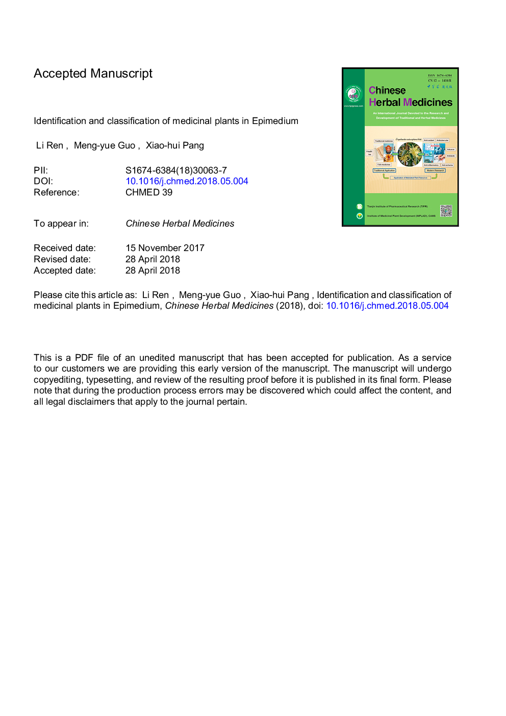 Identification and classification of medicinal plants in Epimedium