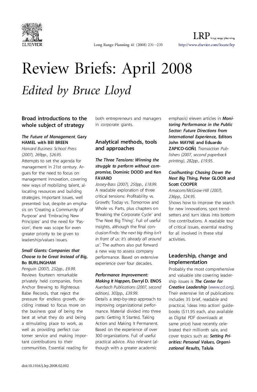 Review Briefs: April 2008