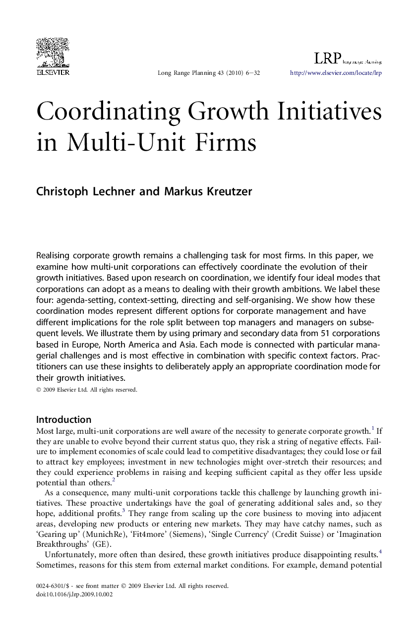 Coordinating Growth Initiatives in Multi-Unit Firms