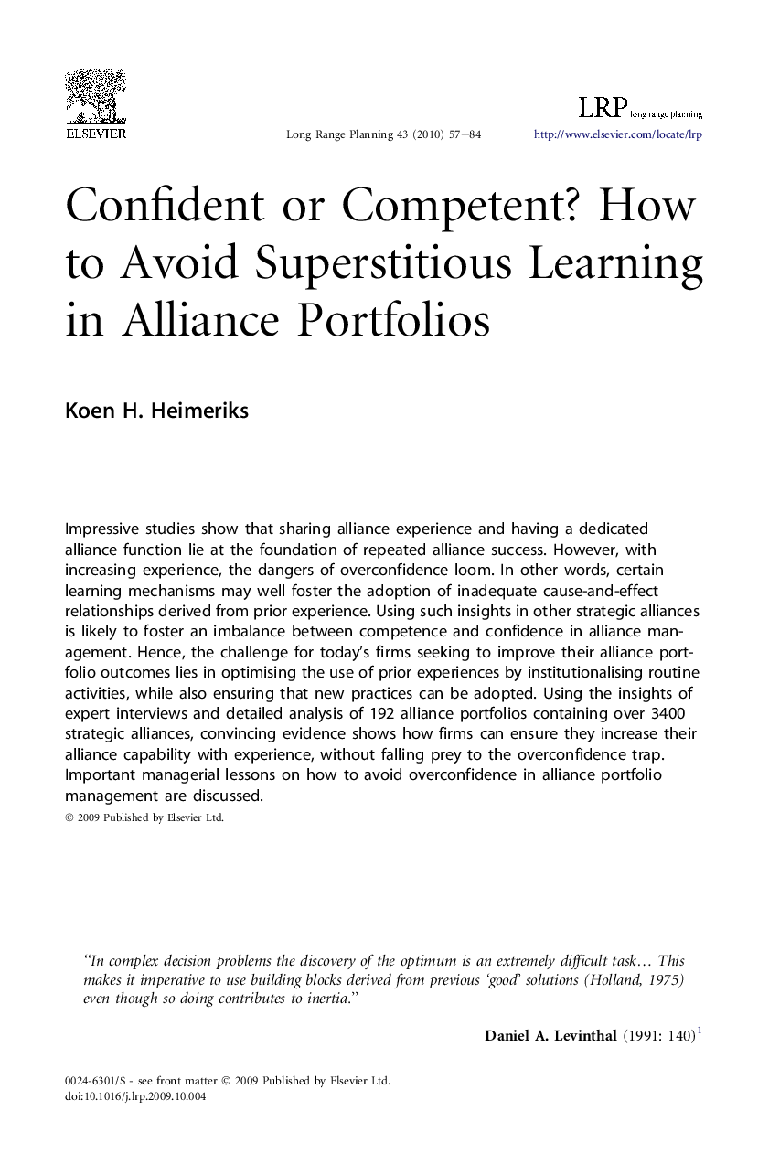 Confident or Competent? How to Avoid Superstitious Learning in Alliance Portfolios