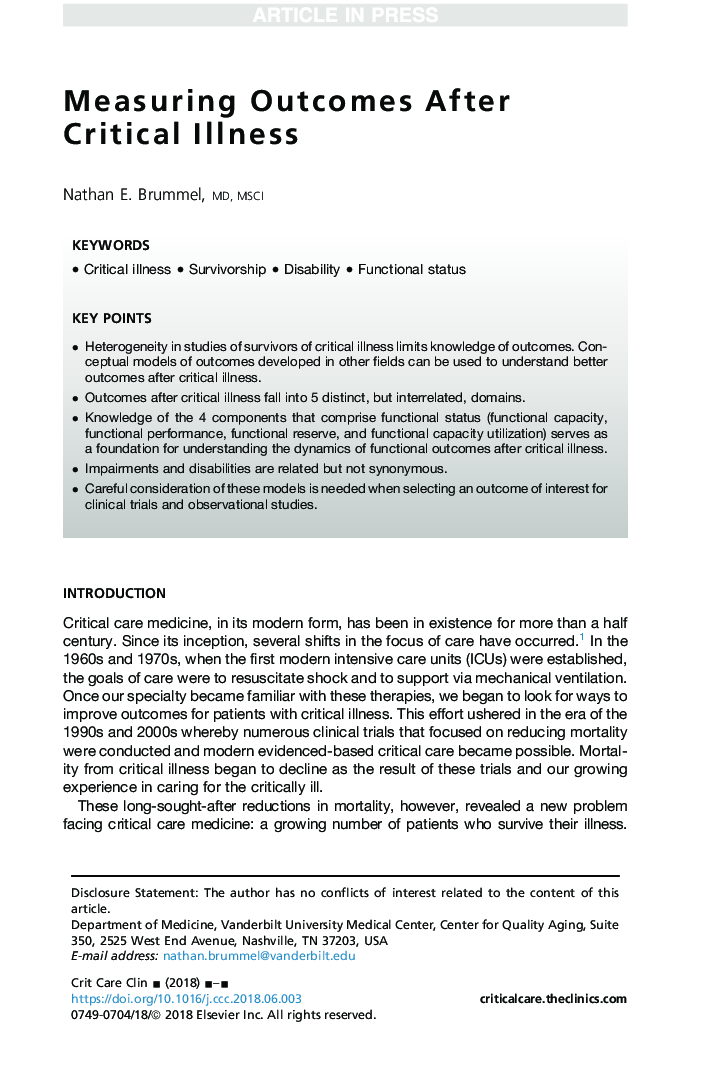 Measuring Outcomes After Critical Illness