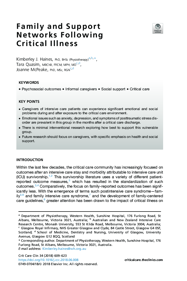 Family and Support Networks Following CriticalÂ Illness