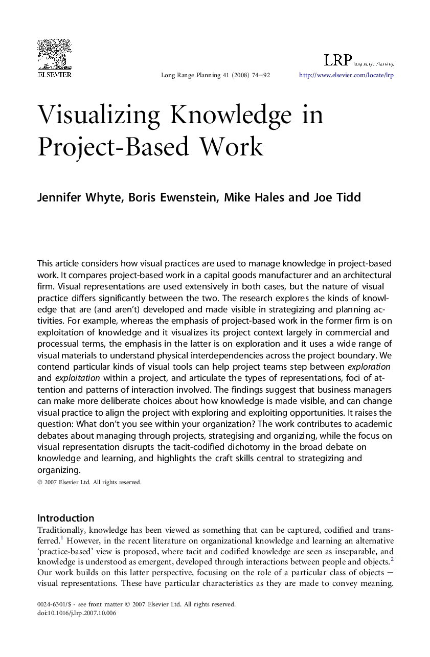 Visualizing Knowledge in Project-Based Work