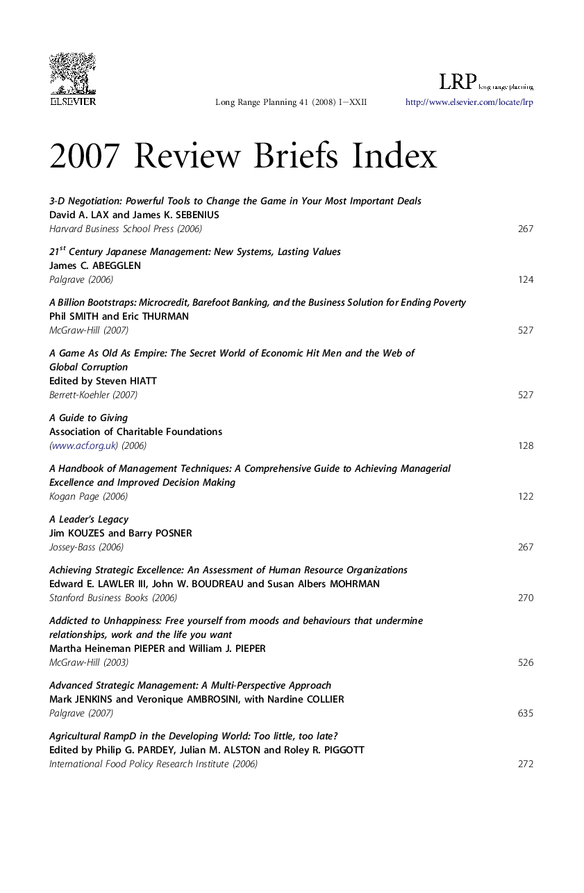 2007 Review Briefs Index