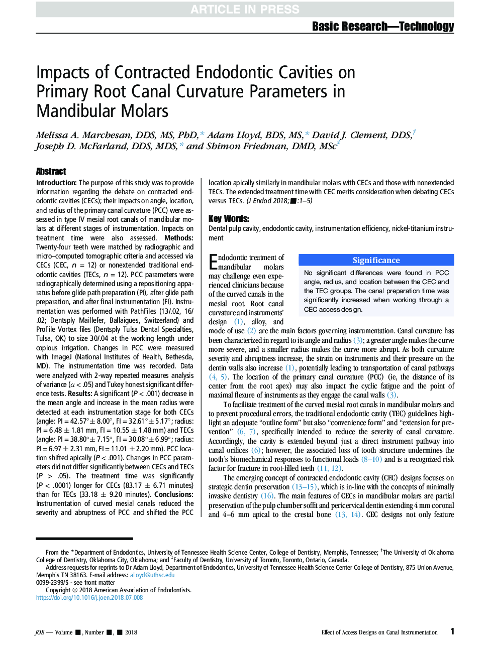 اثرات حفره های اندودونتیک شده در پارامترهای انحنای کانال ریشه در مولر ماندوبولار