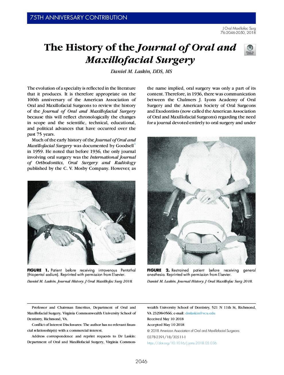 The History of the Journal of Oral and Maxillofacial Surgery