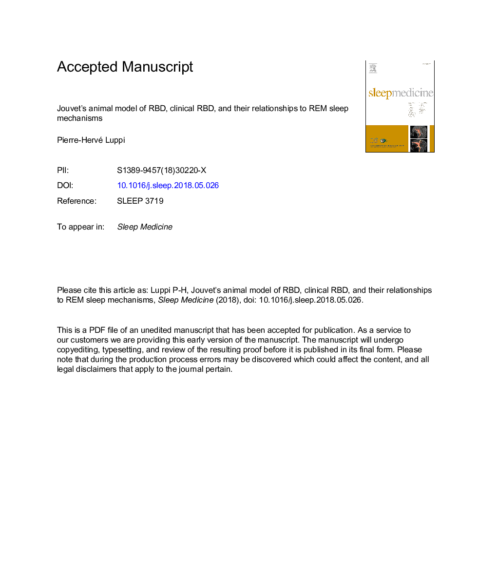 Jouvet's animal model of RBD, clinical RBD, and their relationships to REM sleep mechanisms