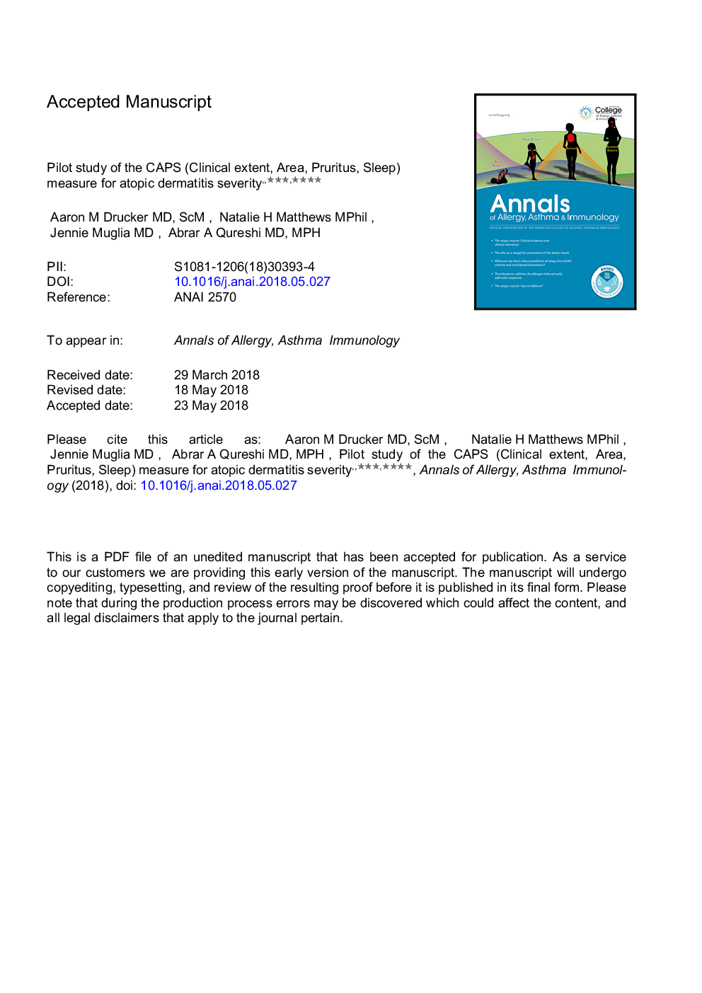 Pilot study of the CAPS (Clinical extent, Area, Pruritus, Sleep) measure for atopic dermatitis severity