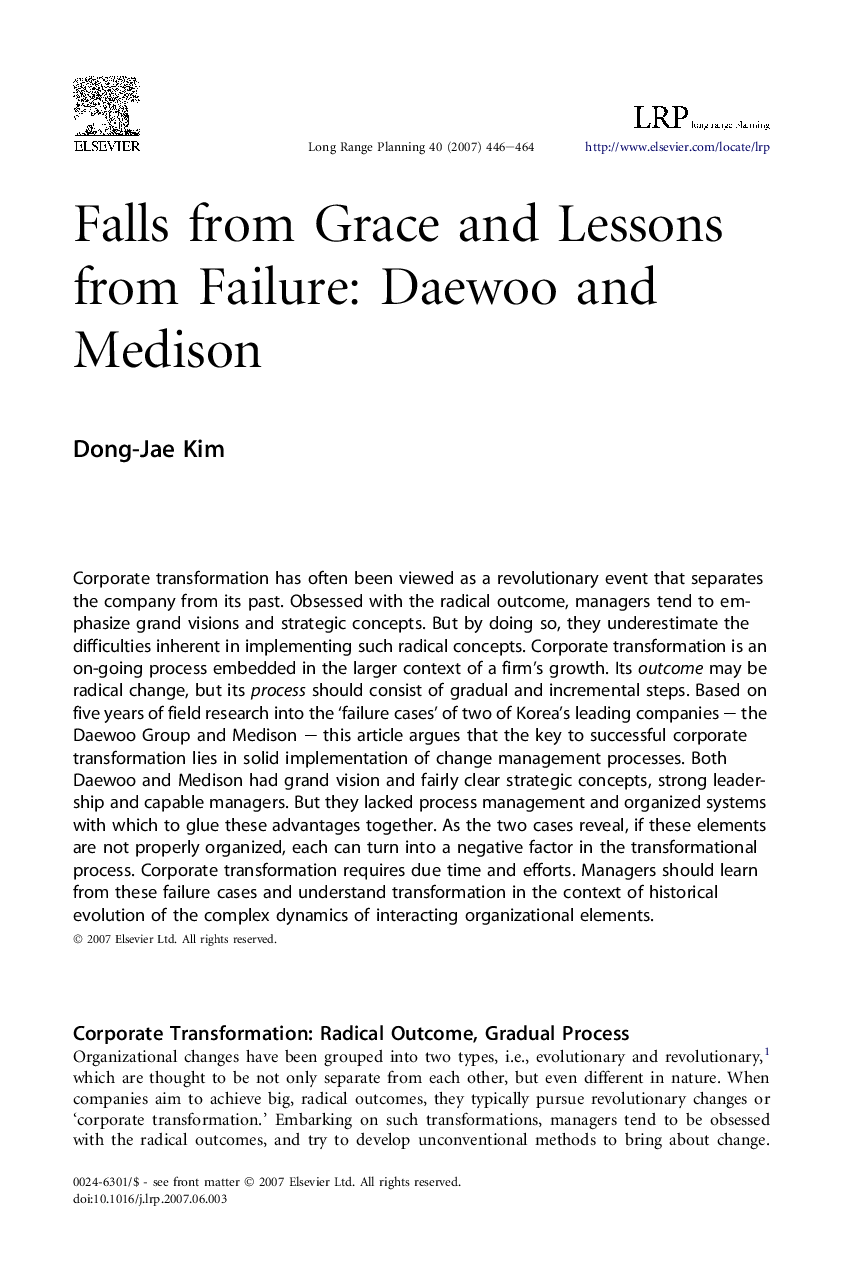 Falls from Grace and Lessons from Failure: Daewoo and Medison