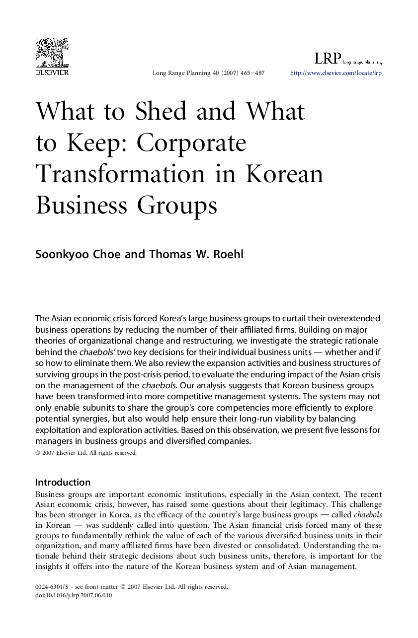 What to Shed and What to Keep: Corporate Transformation in Korean Business Groups