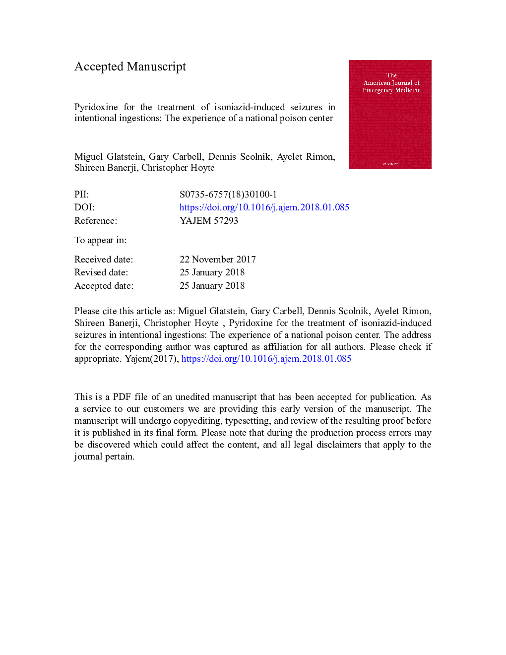 Pyridoxine for the treatment of isoniazid-induced seizures in intentional ingestions: The experience of a national poison center