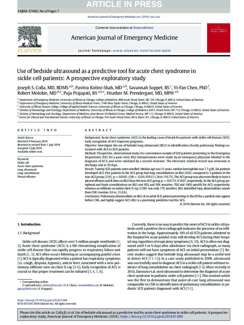 Bedside ultrasound as a predictive tool for acute chest syndrome in sickle cell patients