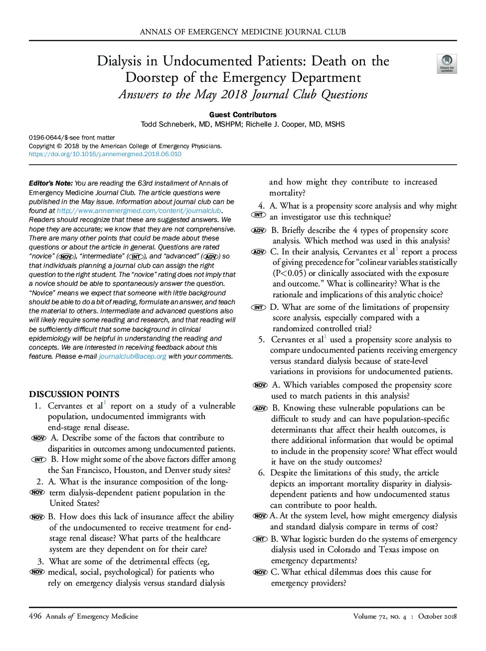 Dialysis in Undocumented Patients: Death on the Doorstep of the Emergency Department