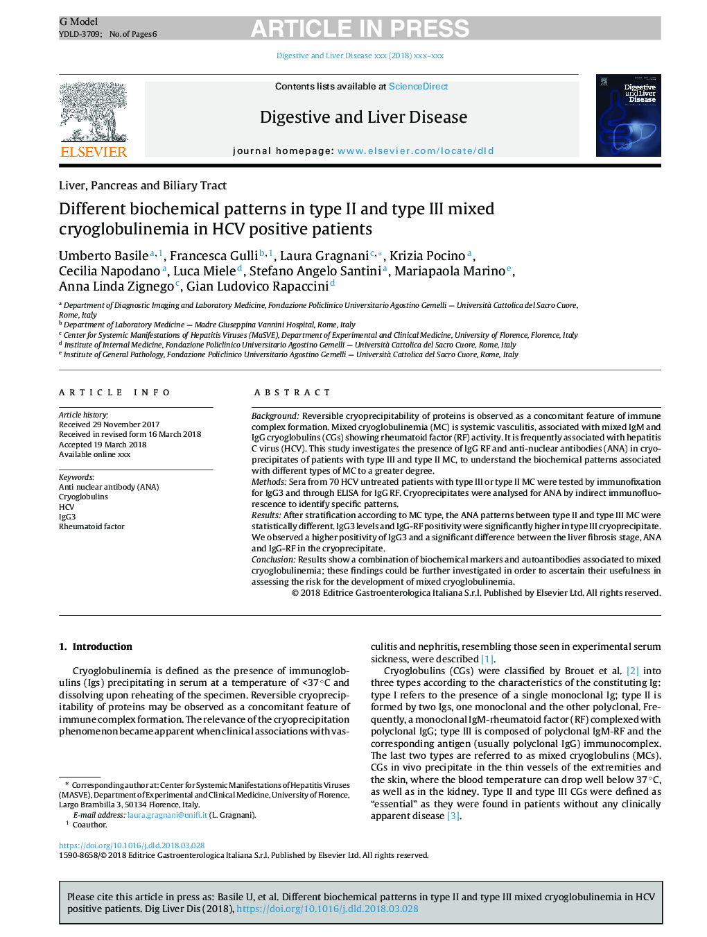 Different biochemical patterns in type II and type III mixed cryoglobulinemia in HCV positive patients