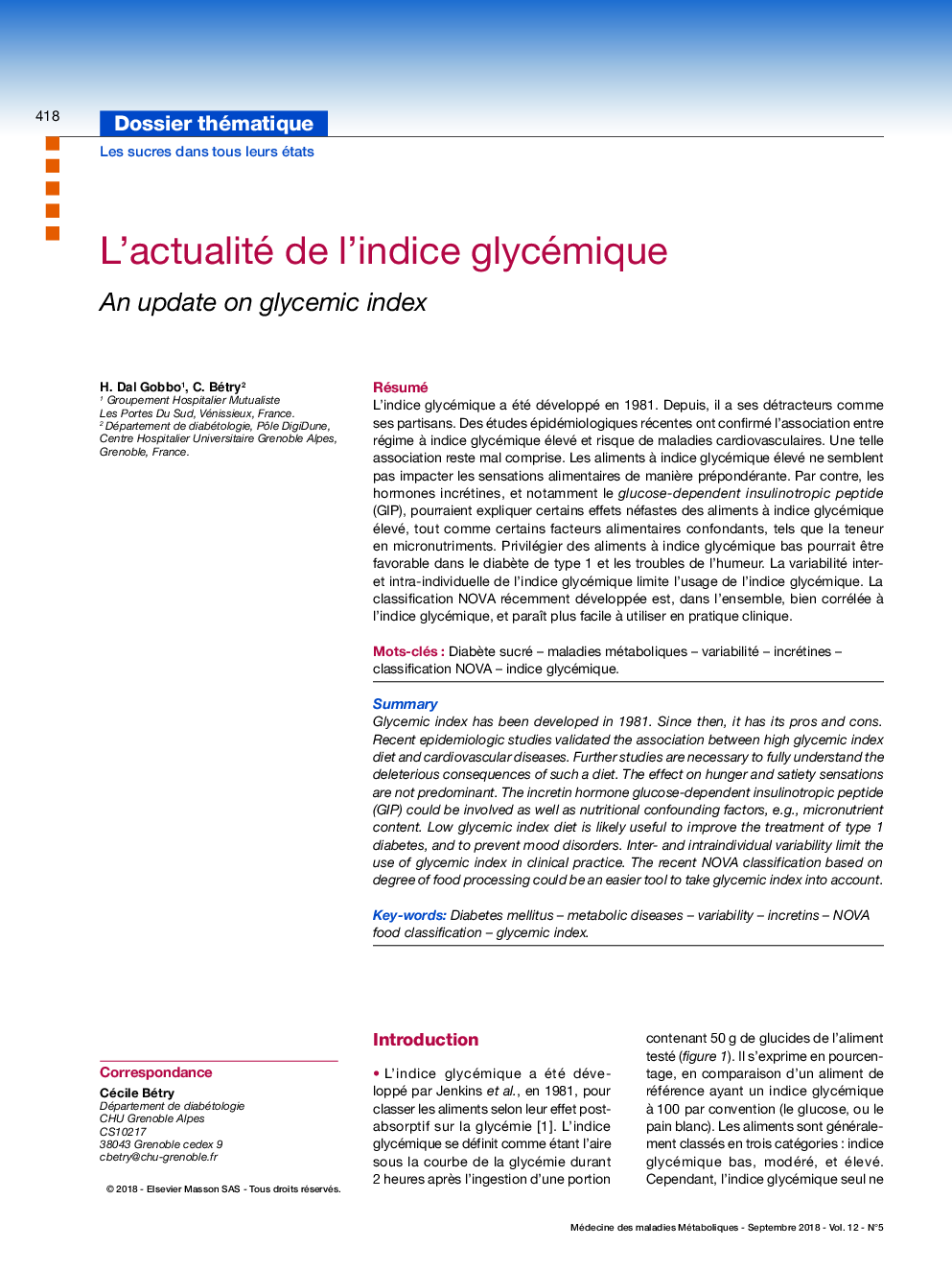 L'actualité de l'indice glycémique