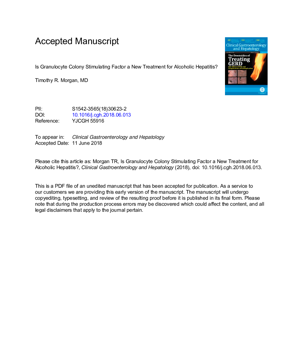 عکس صفحه اول مقاله: Is Granulocyte Colony Stimulating Factor a New Treatment for Alcoholic Hepatitis? Is Granulocyte Colony Stimulating Factor a New Treatment for Alcoholic Hepatitis?