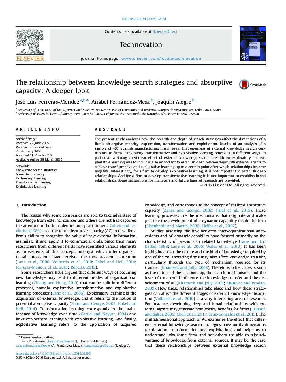 The relationship between knowledge search strategies and absorptive capacity: A deeper look