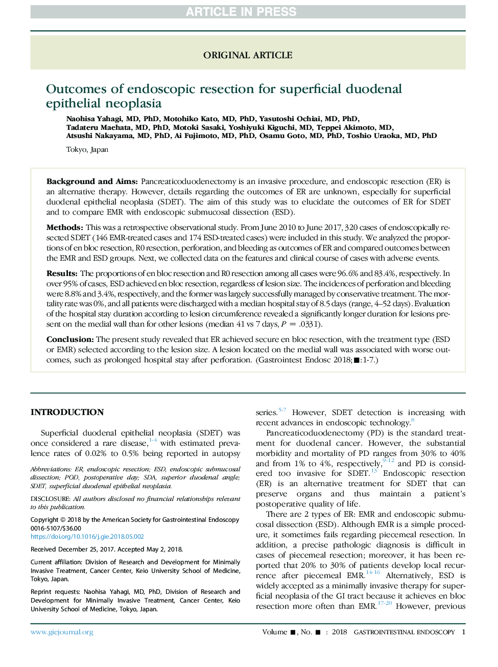 Outcomes of endoscopic resection for superficial duodenal epithelial neoplasia