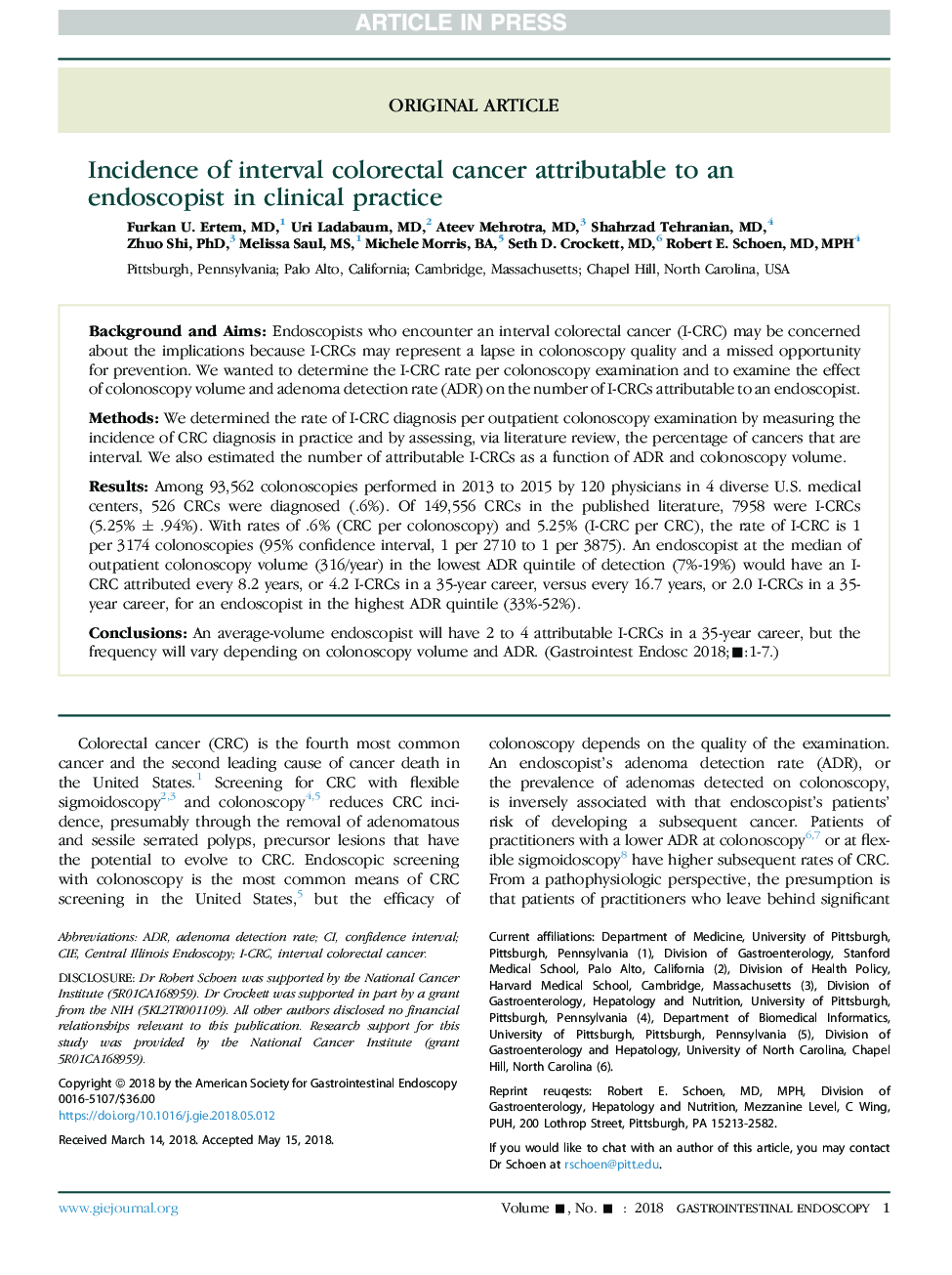 Incidence of interval colorectal cancer attributable to an endoscopist in clinical practice