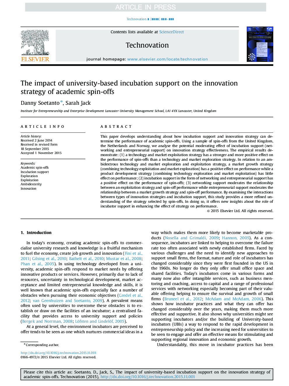 The impact of university-based incubation support on the innovation strategy of academic spin-offs