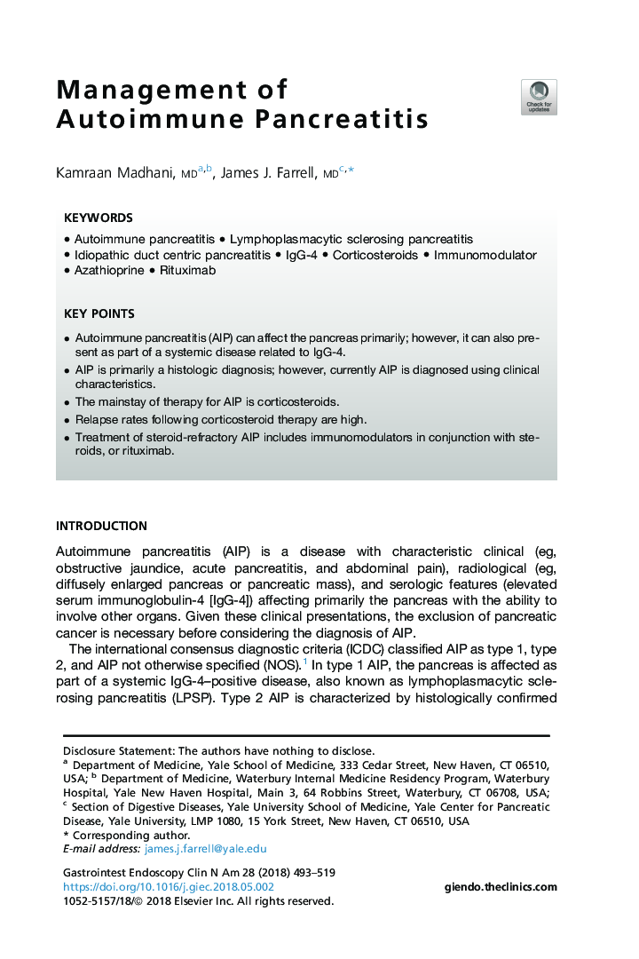 Management of Autoimmune Pancreatitis