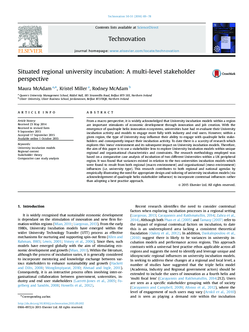 Situated regional university incubation: A multi-level stakeholder perspective