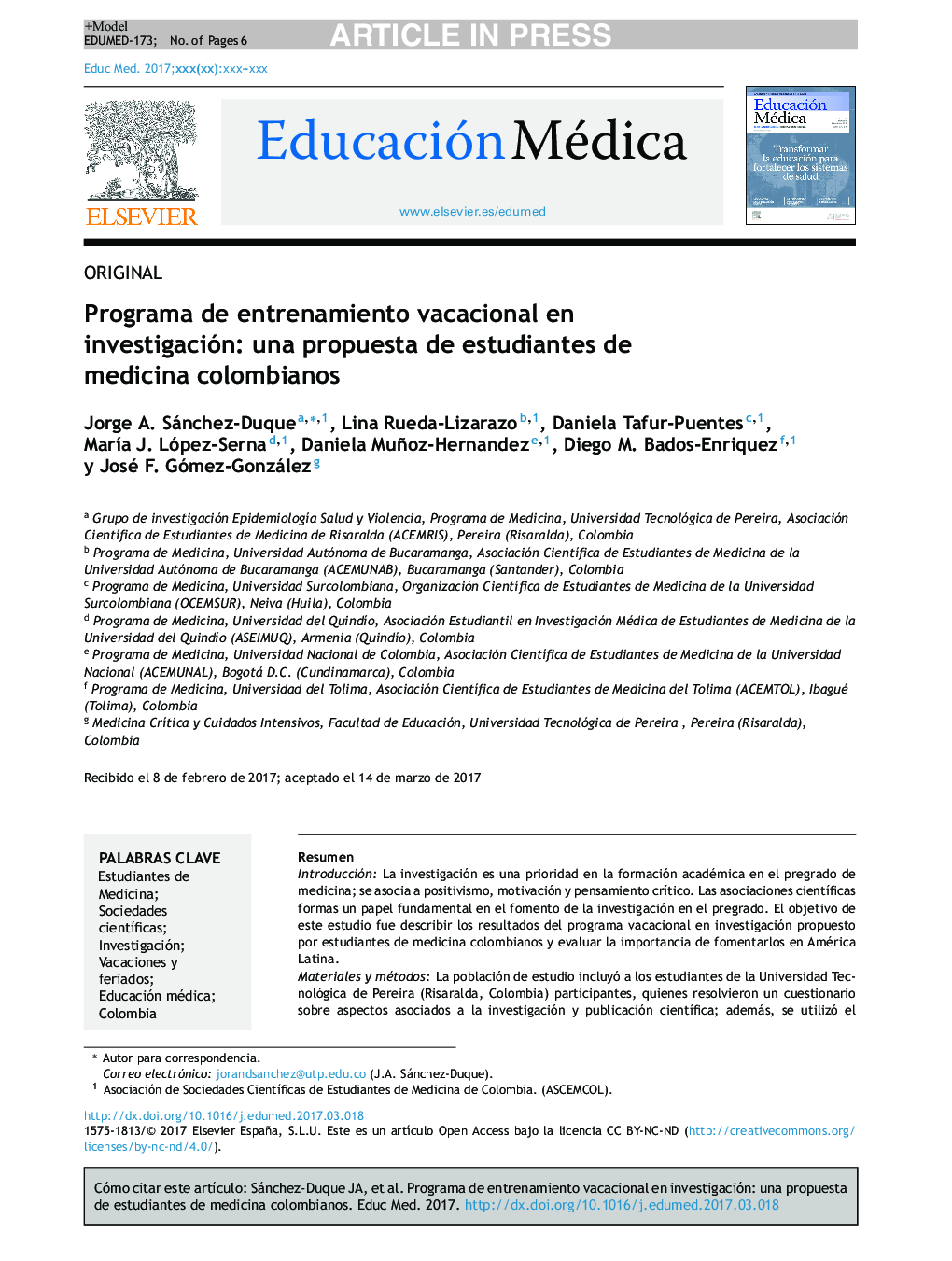 Programa de entrenamiento vacacional en investigación: una propuesta de estudiantes de medicina colombianos