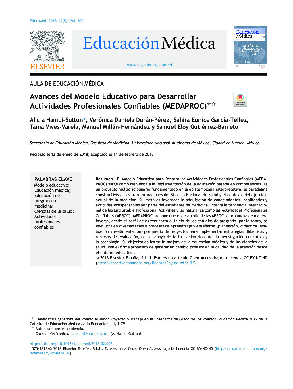 Avances del Modelo Educativo para Desarrollar Actividades Profesionales Confiables (MEDAPROC)