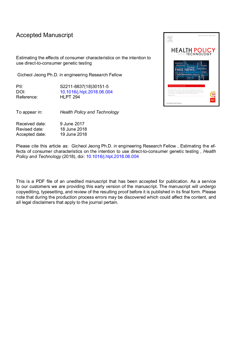 Estimating the effects of consumer characteristics on the intention to use direct-to-consumer genetic testing