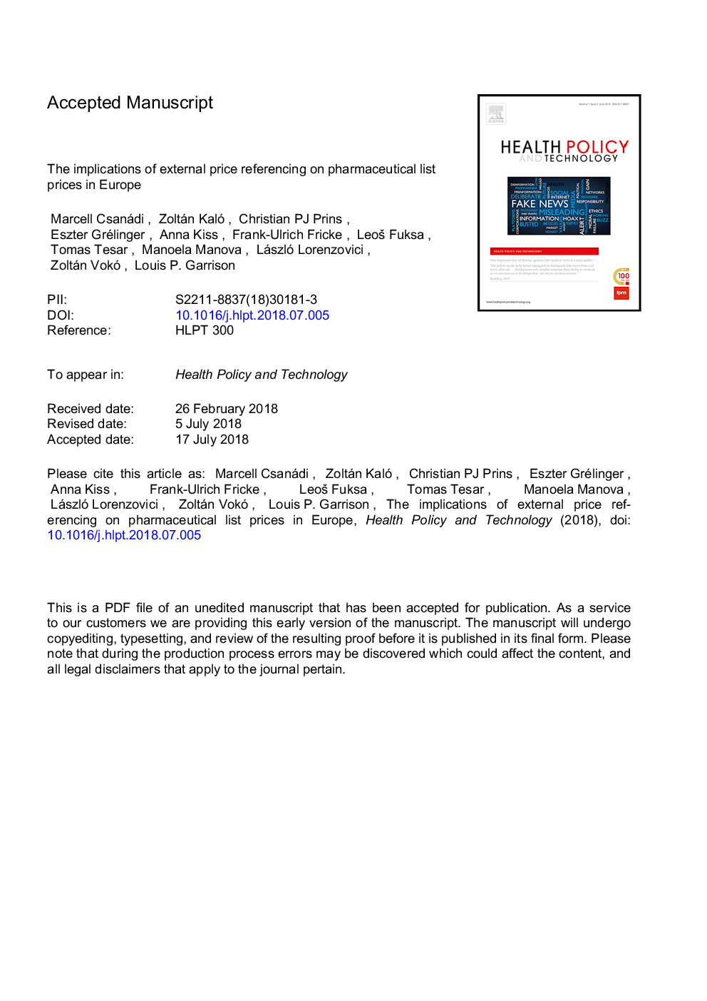 The implications of external price referencing on pharmaceutical list prices in Europe