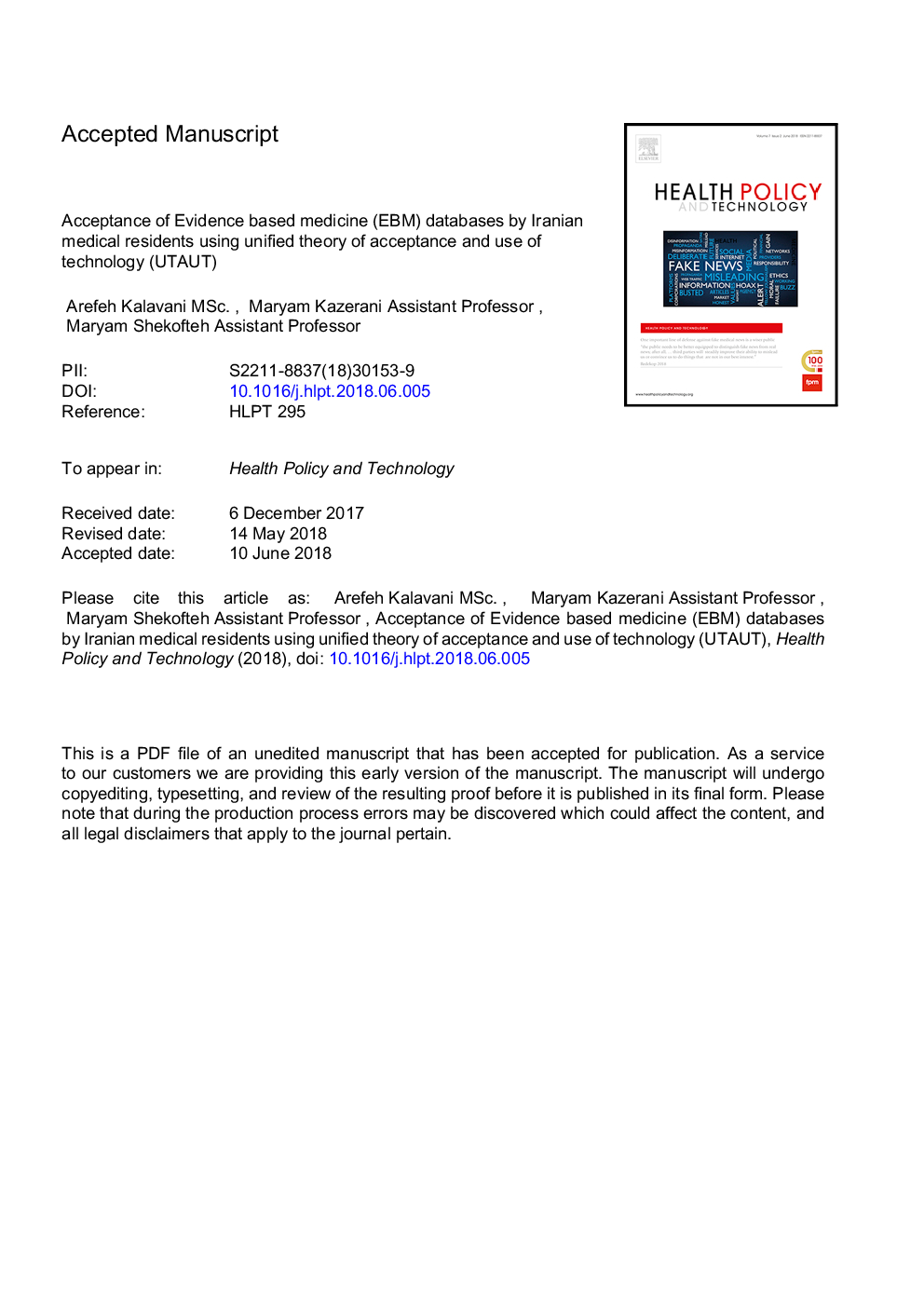 Acceptance of evidence based medicine (EBM) databases by Iranian medical residents using unified theory of acceptance and use of technology (UTAUT)