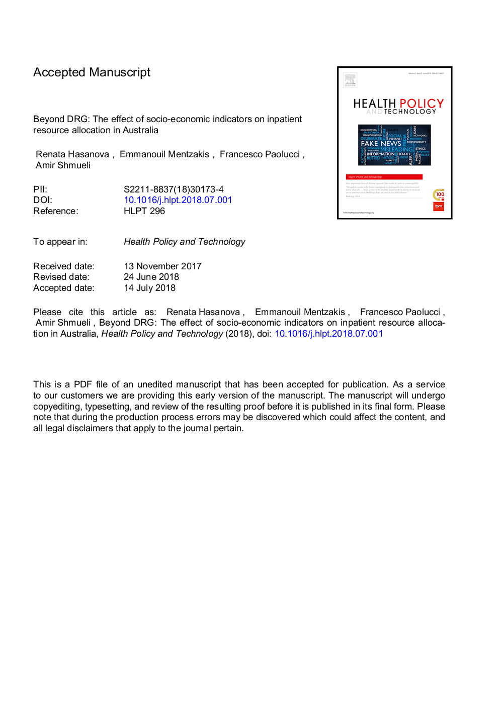 Beyond DRG: The effect of socio-economic indicators on inpatient resource allocation in Australia