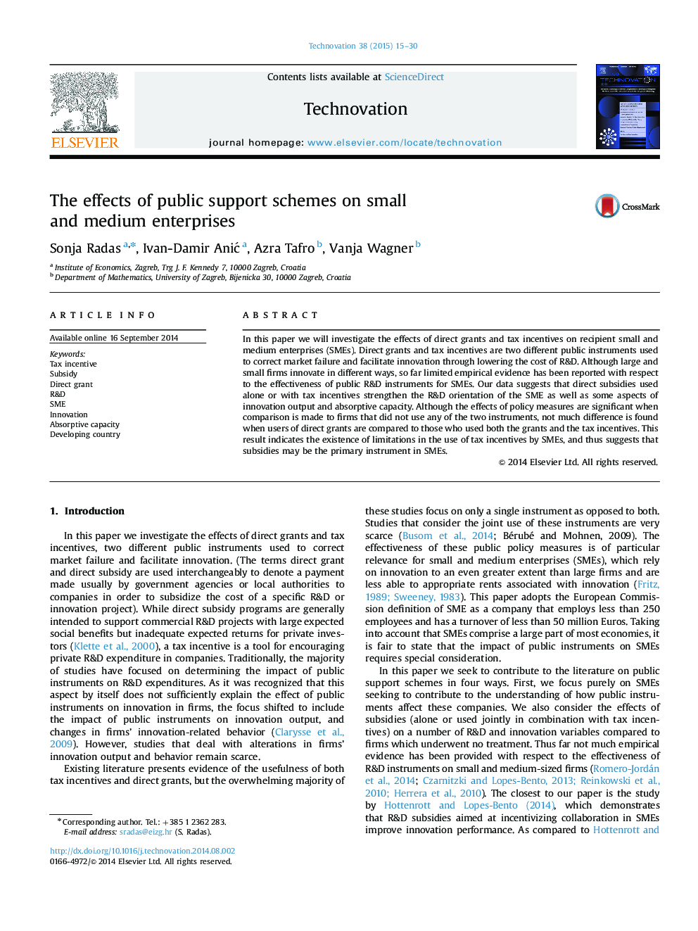 The effects of public support schemes on small and medium enterprises