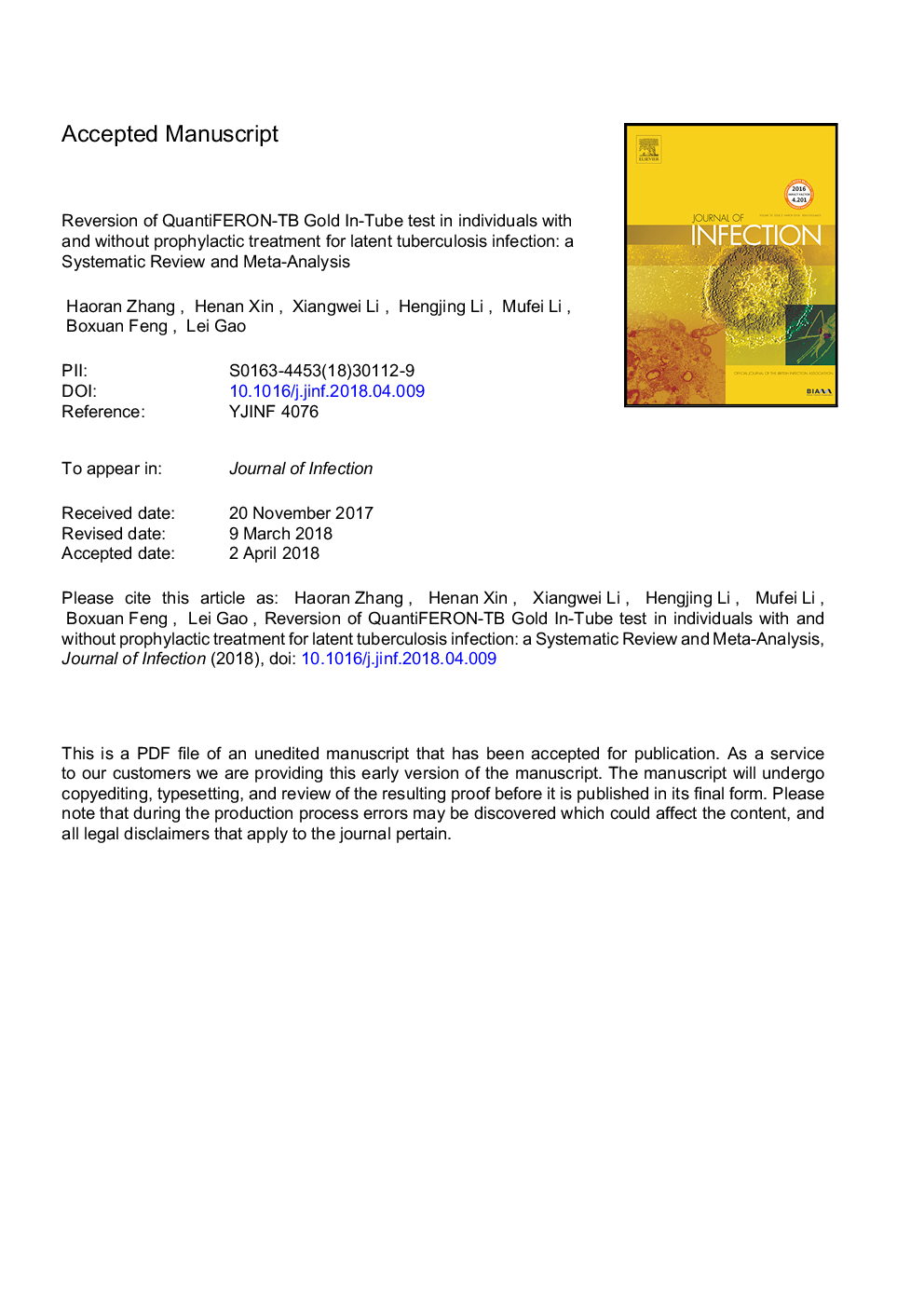 Reversion of QuantiFERON-TB Gold In-Tube test in individuals with and without prophylactic treatment for latent tuberculosis infection: A systematic review and meta-analysis