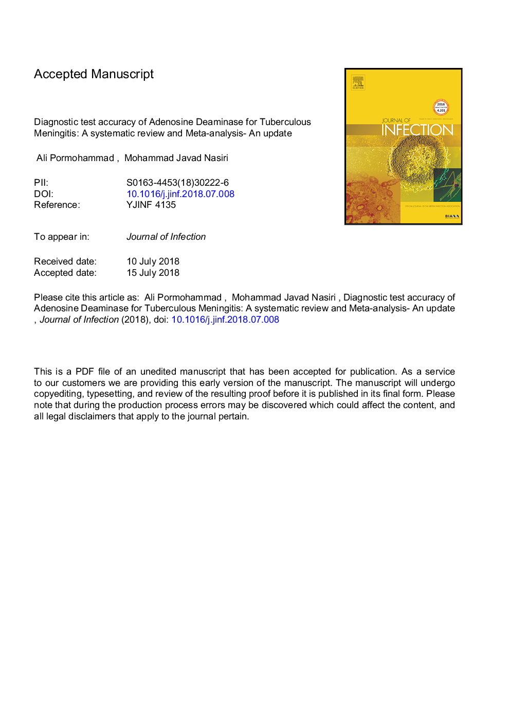 Diagnostic test accuracy of adenosine deaminase for tuberculous meningitis: A systematic review and meta-analysis - An update