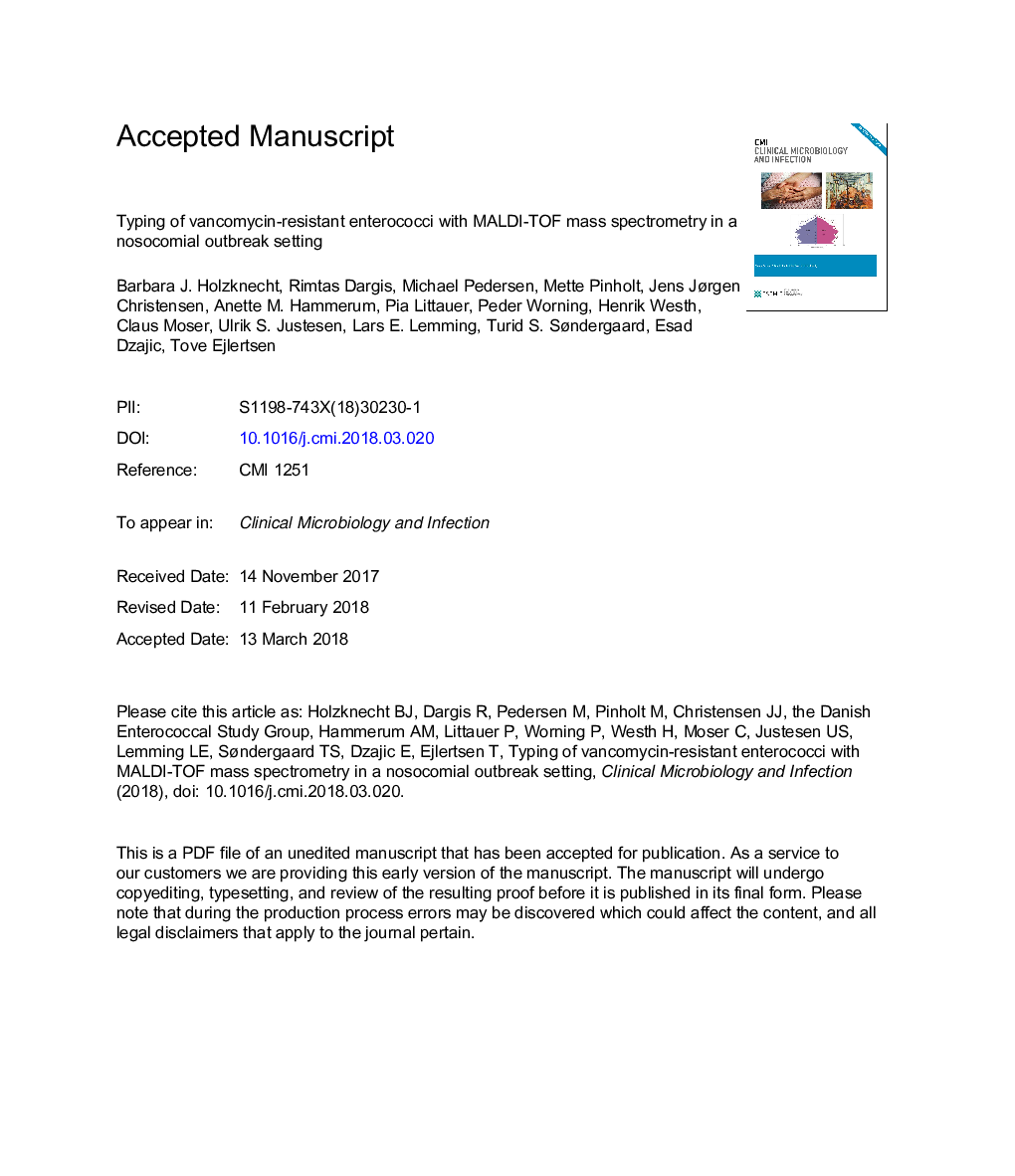 Typing of vancomycin-resistant enterococci with MALDI-TOF mass spectrometry in a nosocomial outbreak setting