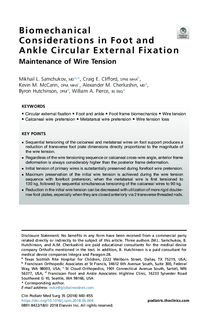 Biomechanical Considerations in Foot and Ankle Circular External Fixation