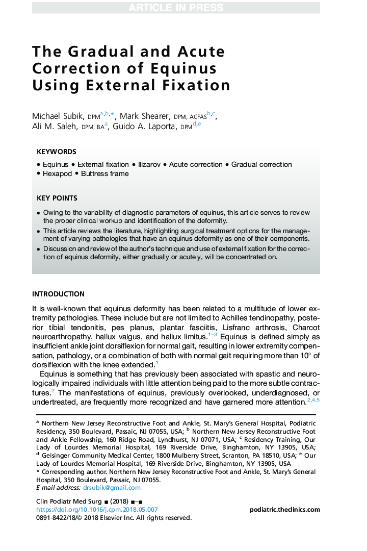 The Gradual and Acute Correction of Equinus UsingÂ External Fixation