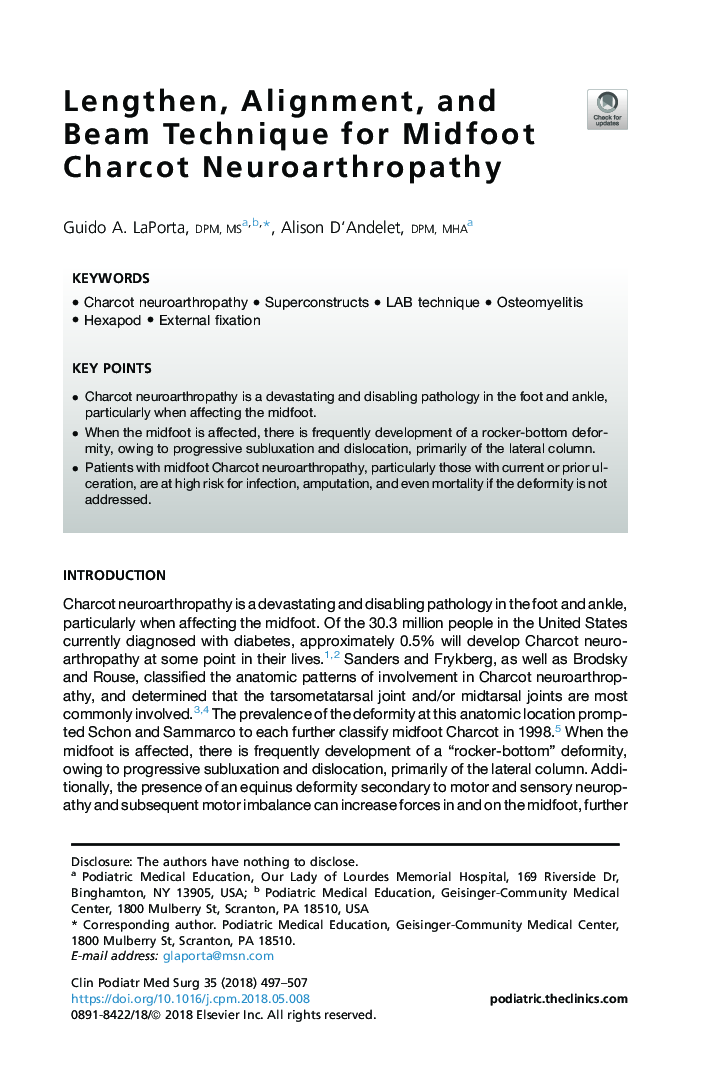 Lengthen, Alignment, and Beam Technique for Midfoot Charcot Neuroarthropathy