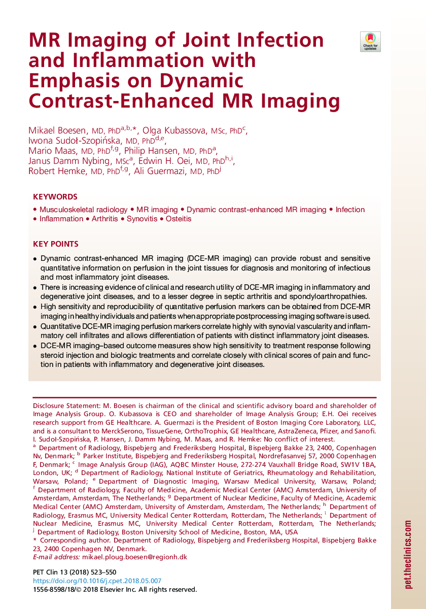 MR Imaging of Joint Infection and Inflammation with Emphasis on Dynamic Contrast-Enhanced MR Imaging