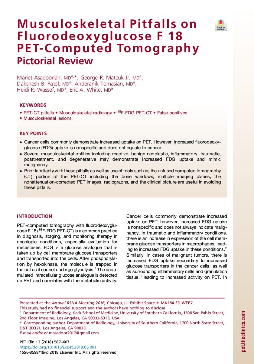 Musculoskeletal Pitfalls on Fluorodeoxyglucose F 18 PET-Computed Tomography