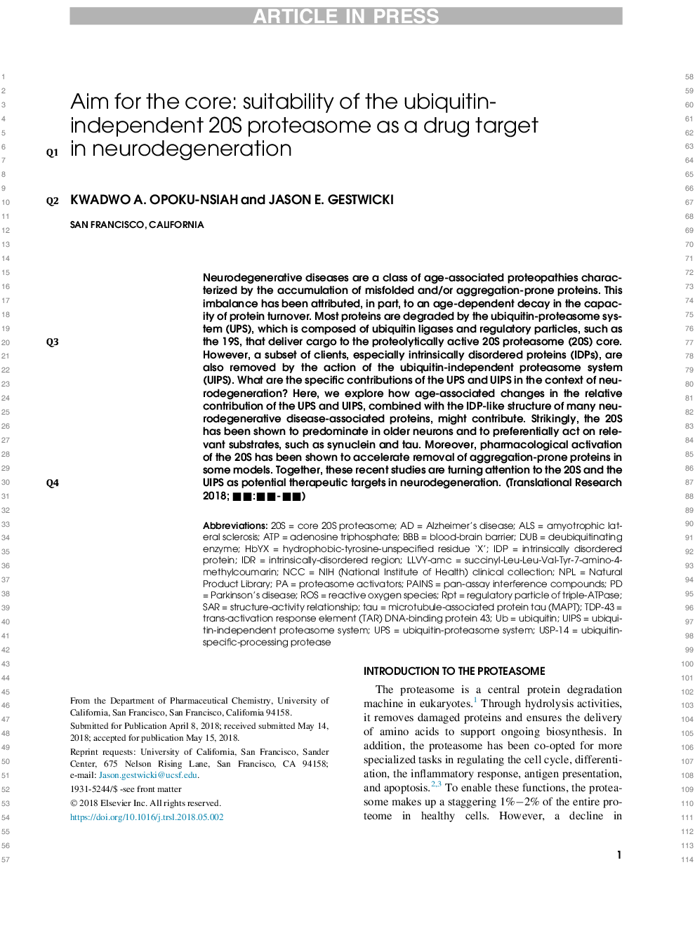 Aim for the core: suitability of the ubiquitin-independent 20S proteasome as a drug target in neurodegeneration