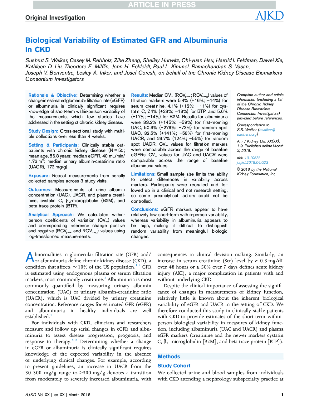 Biological Variability of Estimated GFR and Albuminuria in CKD