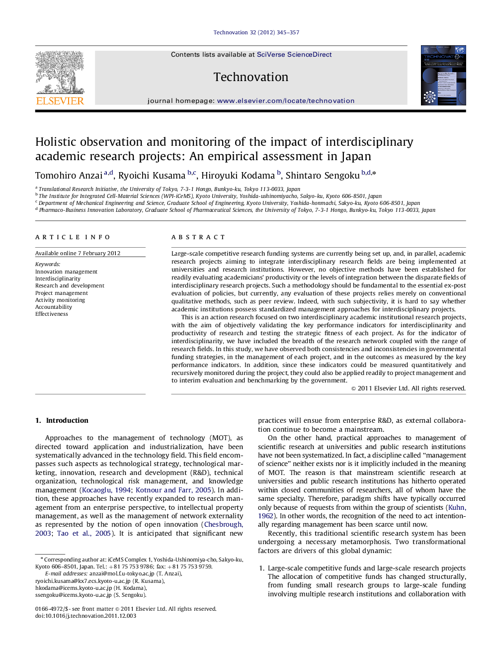 Holistic observation and monitoring of the impact of interdisciplinary academic research projects: An empirical assessment in Japan