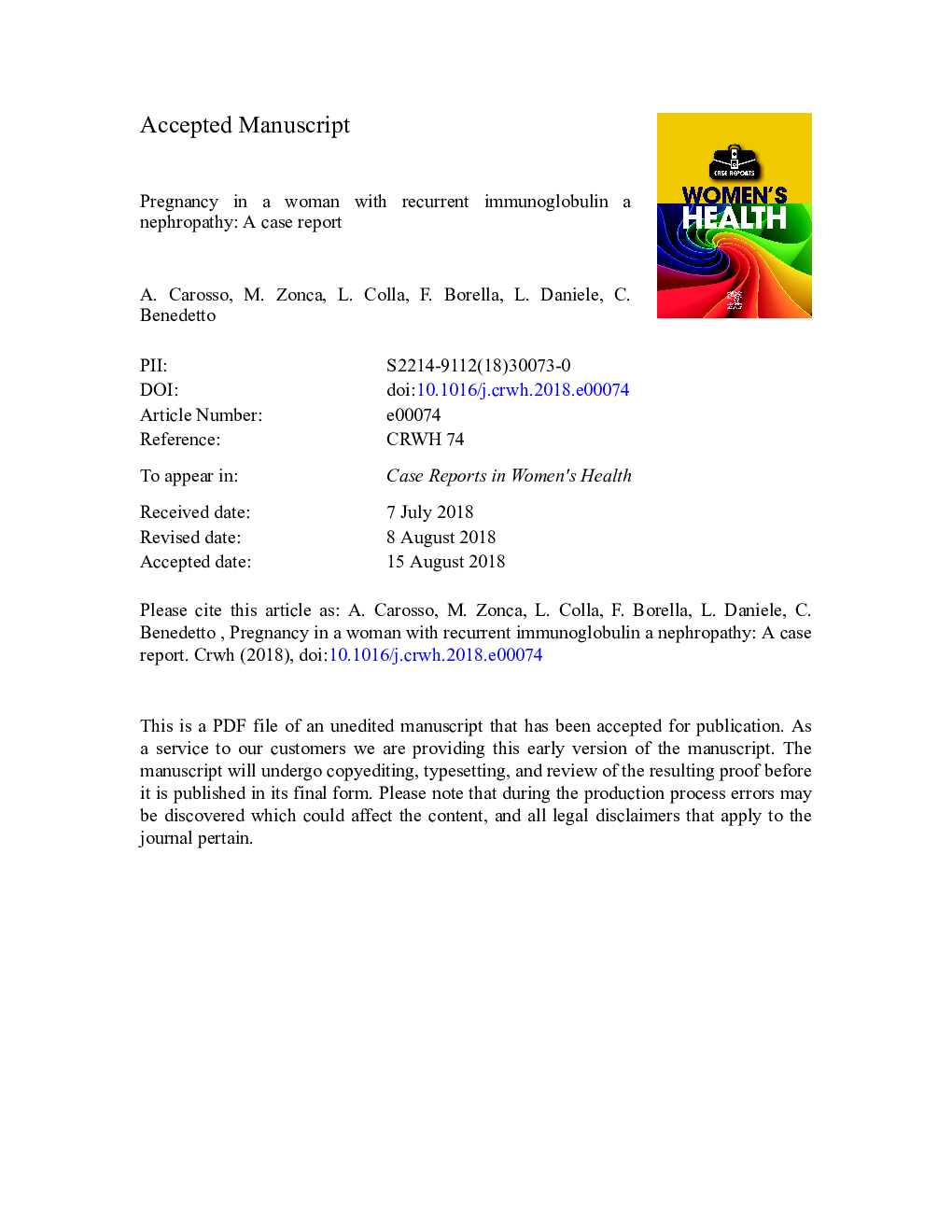 Pregnancy in a woman with recurrent immunoglobulin a nephropathy: A case report